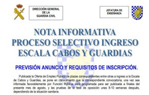 NOTA INFORMATIVA: Proceso Selectivo Ingreso Escala Cabos y Guardias